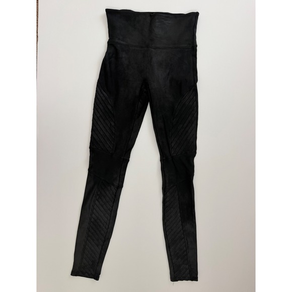 SPANX Pants - Spanx Faux Leather Moto Leggings Very Black High Rise Ribbed Size Small S/P